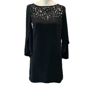 Milly - Black Shift Dress W/ Lace & Flutter Sleeves